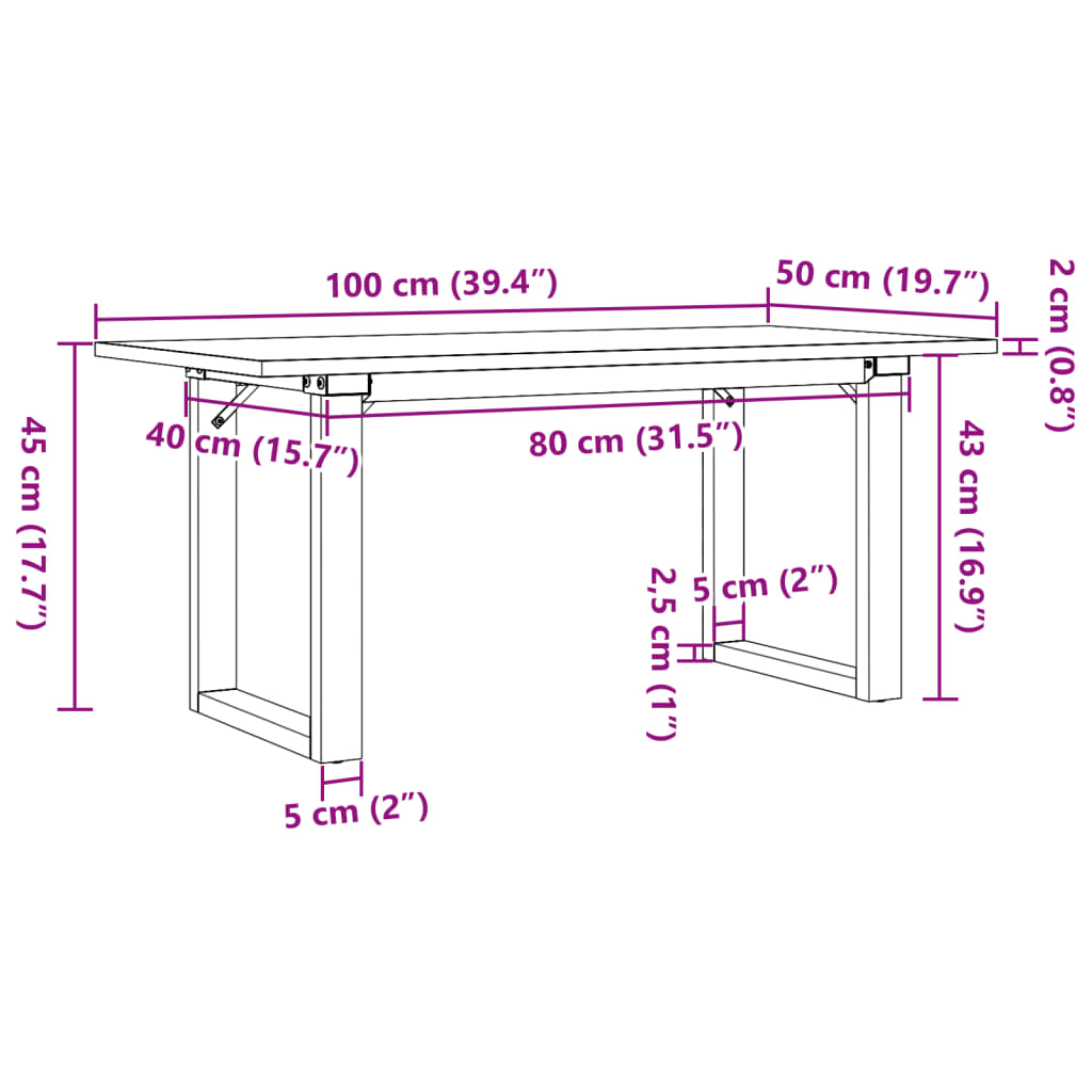 Tavolino Salotto Telaio a O 100x50x45cm Legno Pino e Acciaio | homemem39