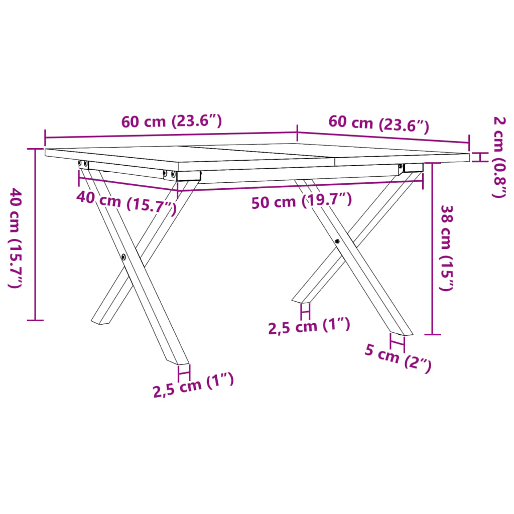 Tavolino da Salotto Telaio a X 60x60x40 cm Legno Pino e Acciaio | homemem39