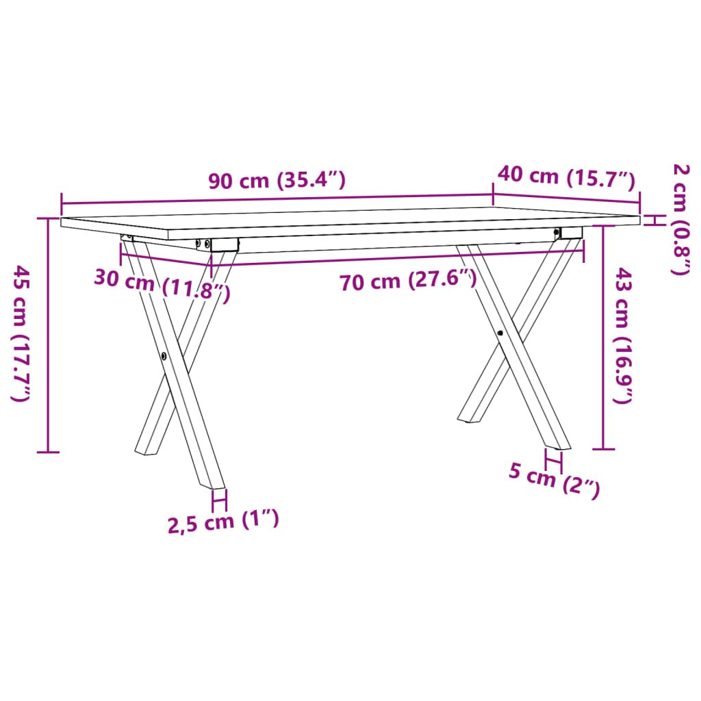 Tavolino da Salotto Telaio a X 90x40x45 cm Legno Pino e Acciaio | homemem39
