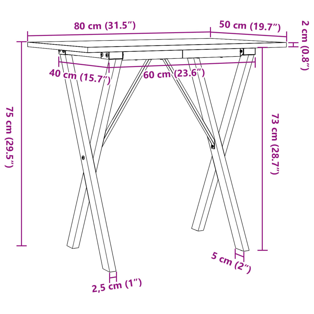 Tavolo da Pranzo Telaio a X 80x50x75 cm Legno Pino e Acciaio | homemem39