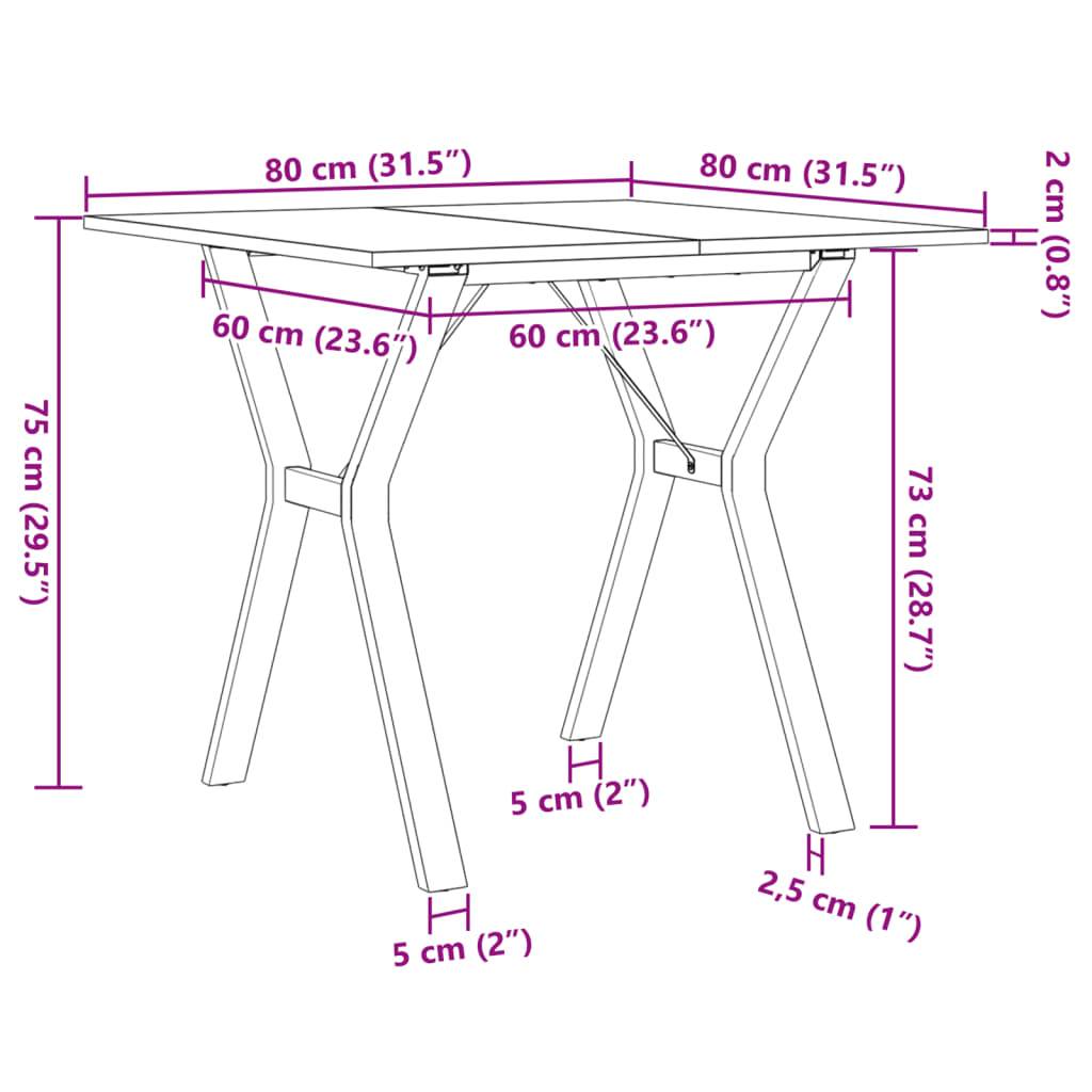 Tavolo da Pranzo Telaio a Y 80x80x75 cm Legno Pino e Acciaio | homemem39