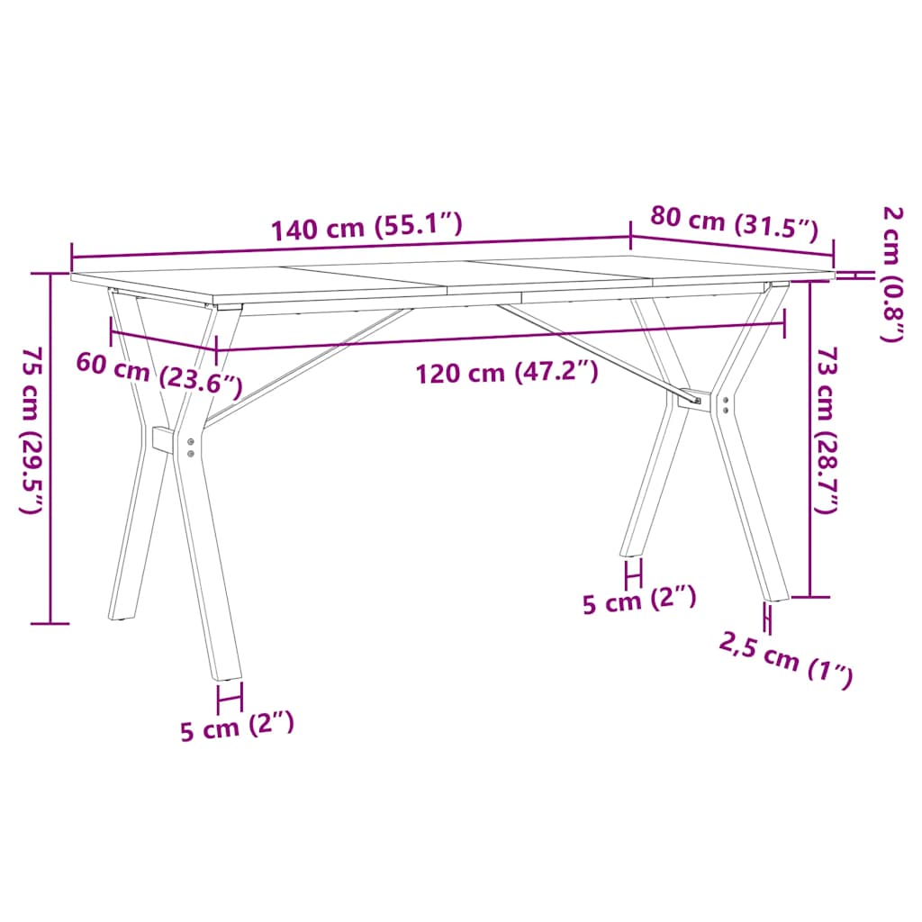 Tavolo da Pranzo Telaio a Y 140x80x75 cm Legno Pino e Acciaio | homemem39