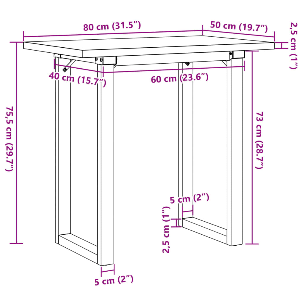 Tavolo da Pranzo Telaio a O 80x50x75,5 cm Legno Pino e Acciaio | homemem39