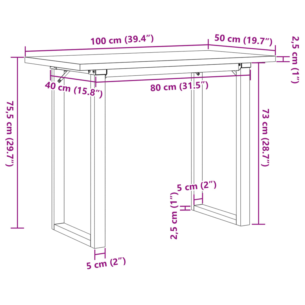 Tavolo da Pranzo Telaio a O 100x50x75,5 cm Legno Pino e Acciaio | homemem39