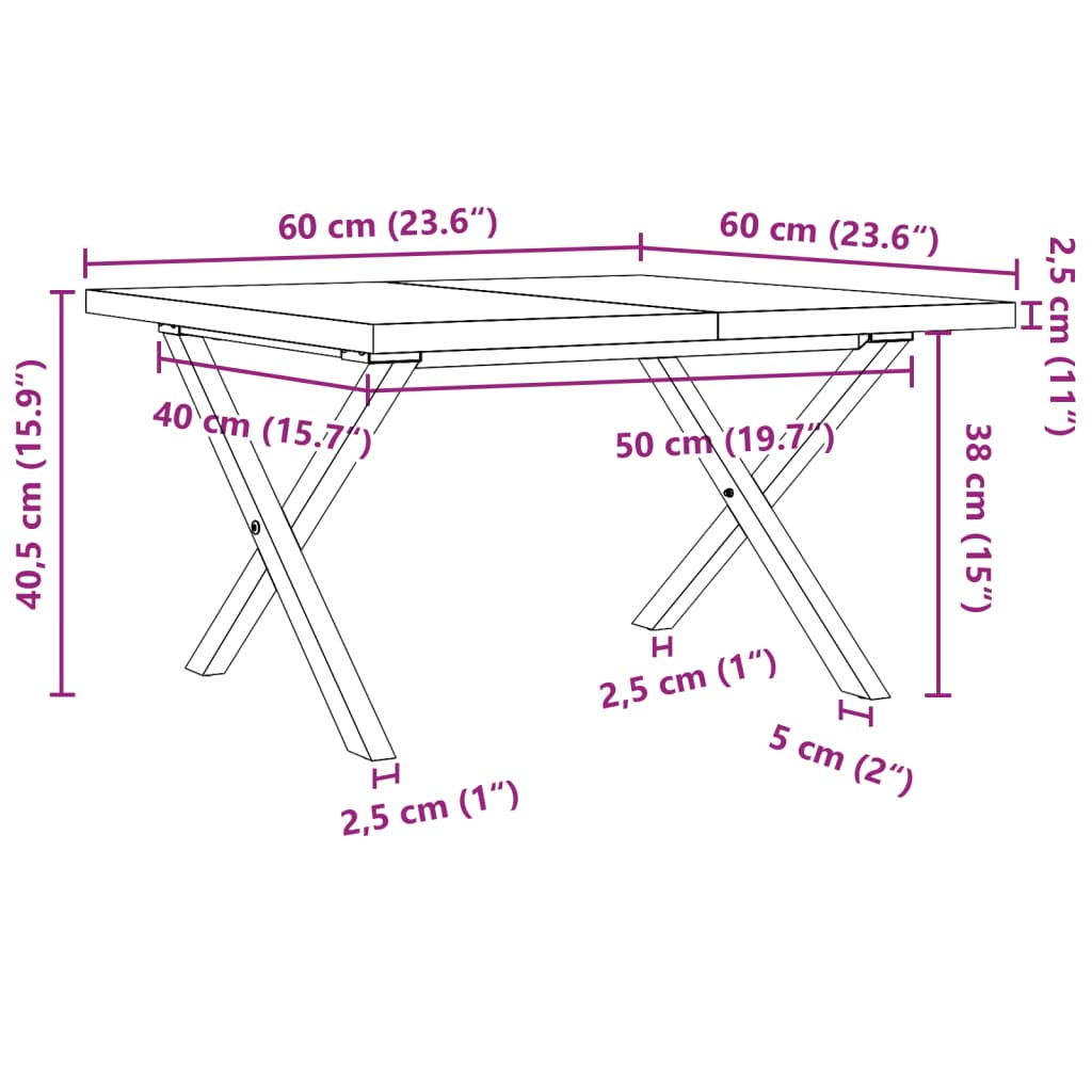 Tavolino Salotto Telaio a X 60x60x40,5 cm Legno Pino e Acciaio | homemem39