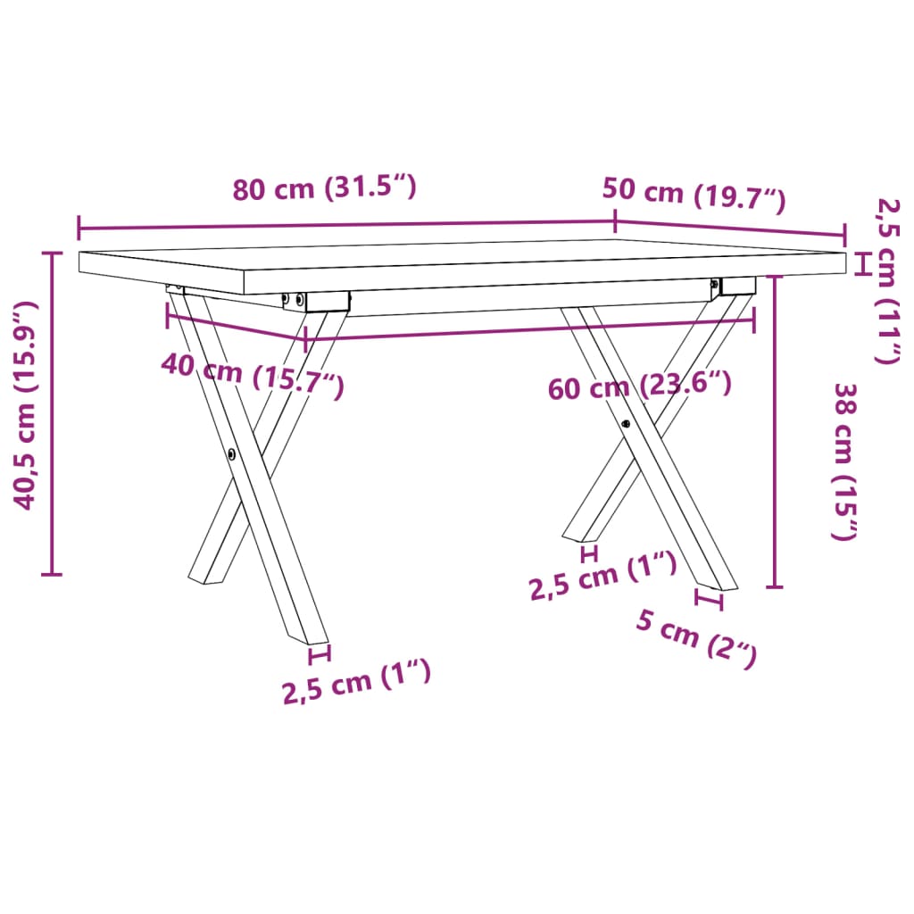 Tavolino Salotto Telaio a X 80x50x40,5 cm Legno Pino e Acciaio | homemem39