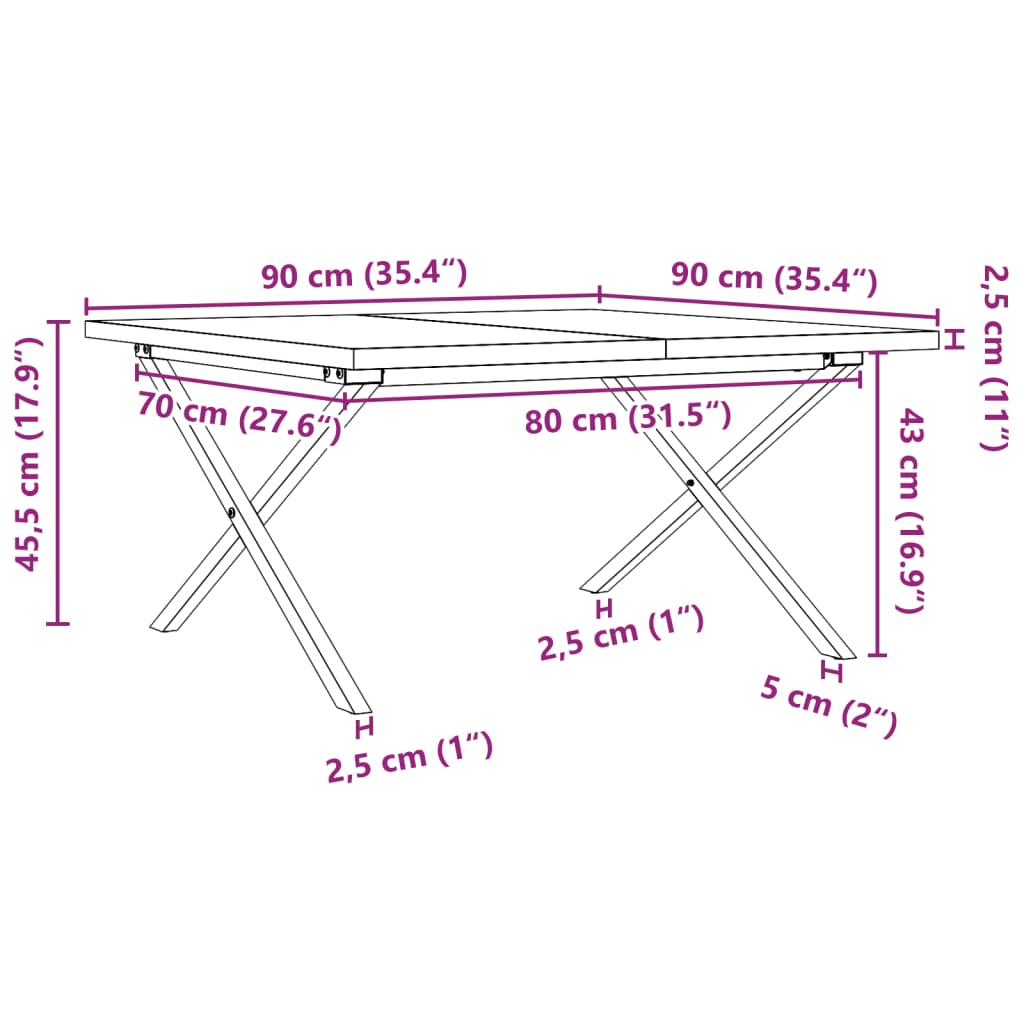 Tavolino Salotto Telaio a X 90x90x45,5 cm Legno Pino e Acciaio | homemem39