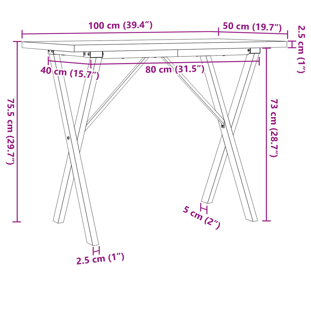 Tavolo da Pranzo Telaio a X 100x50x75,5 cm Legno Pino e Acciaio