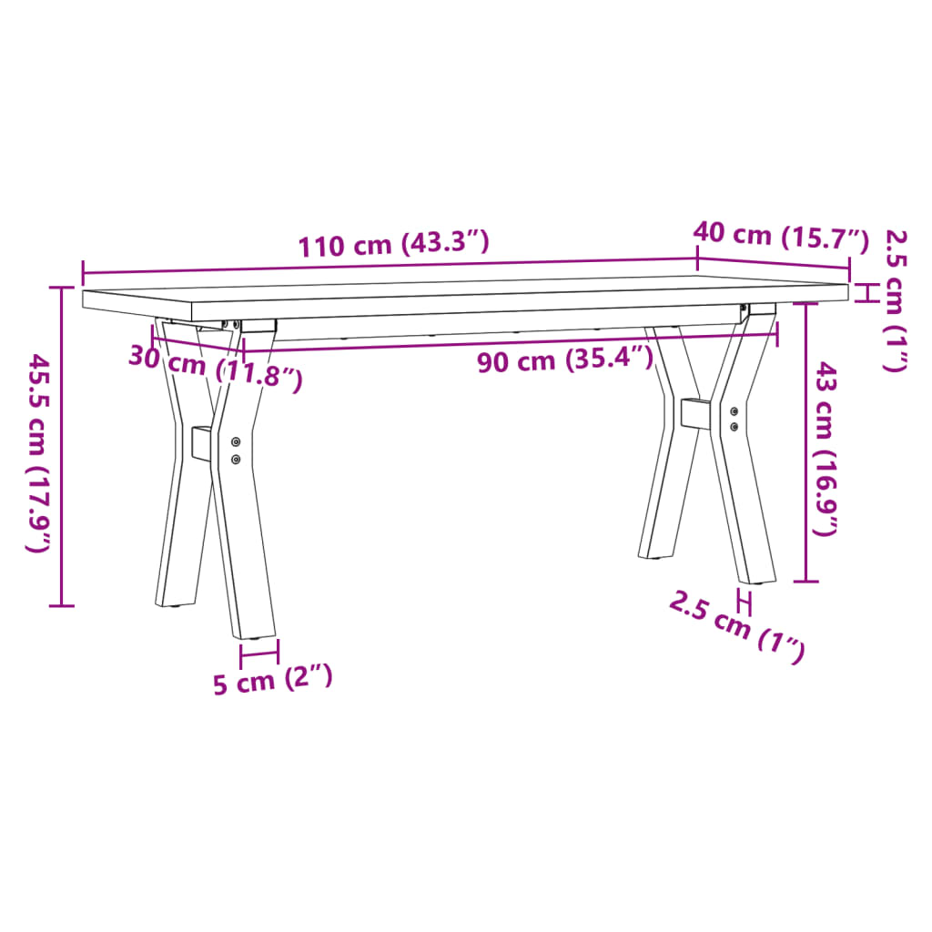 Tavolino Salotto Telaio a Y 110x40x45,5 cm Legno Pino e Acciaio | homemem39
