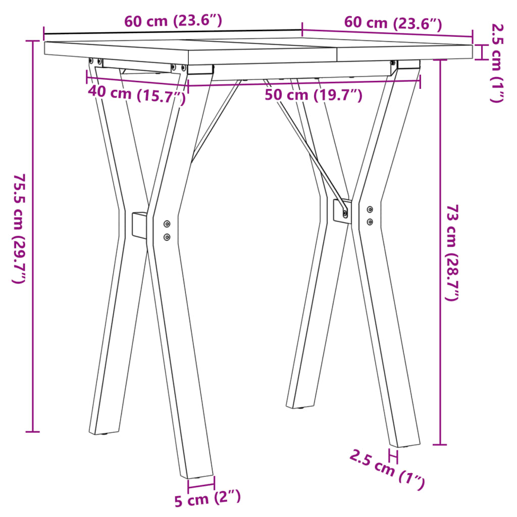 Tavolo da Pranzo Telaio a Y 60x60x75,5 cm Legno Pino e Acciaio | homemem39