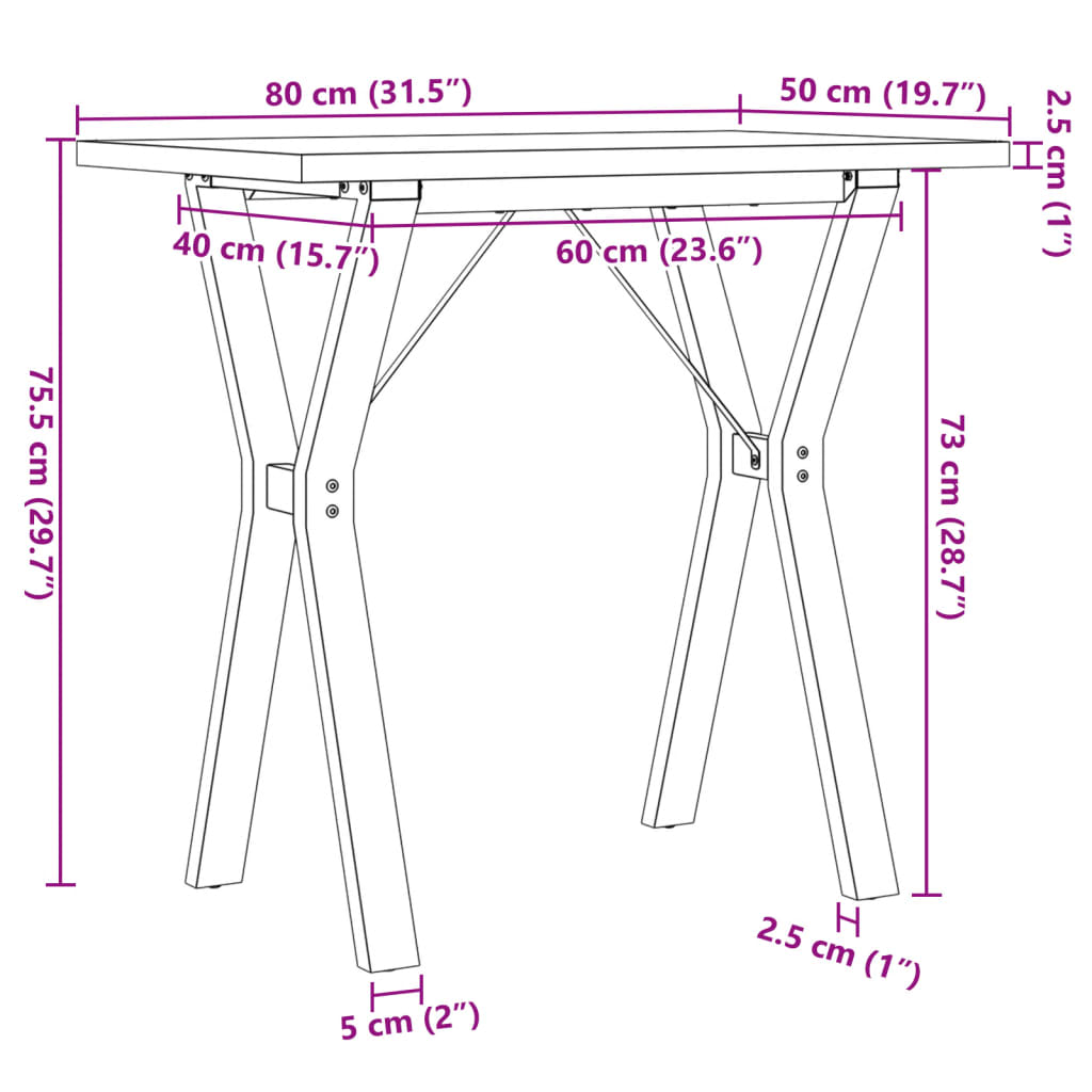 Tavolo da Pranzo Telaio a Y 80x50x75,5 cm Legno Pino e Acciaio | homemem39