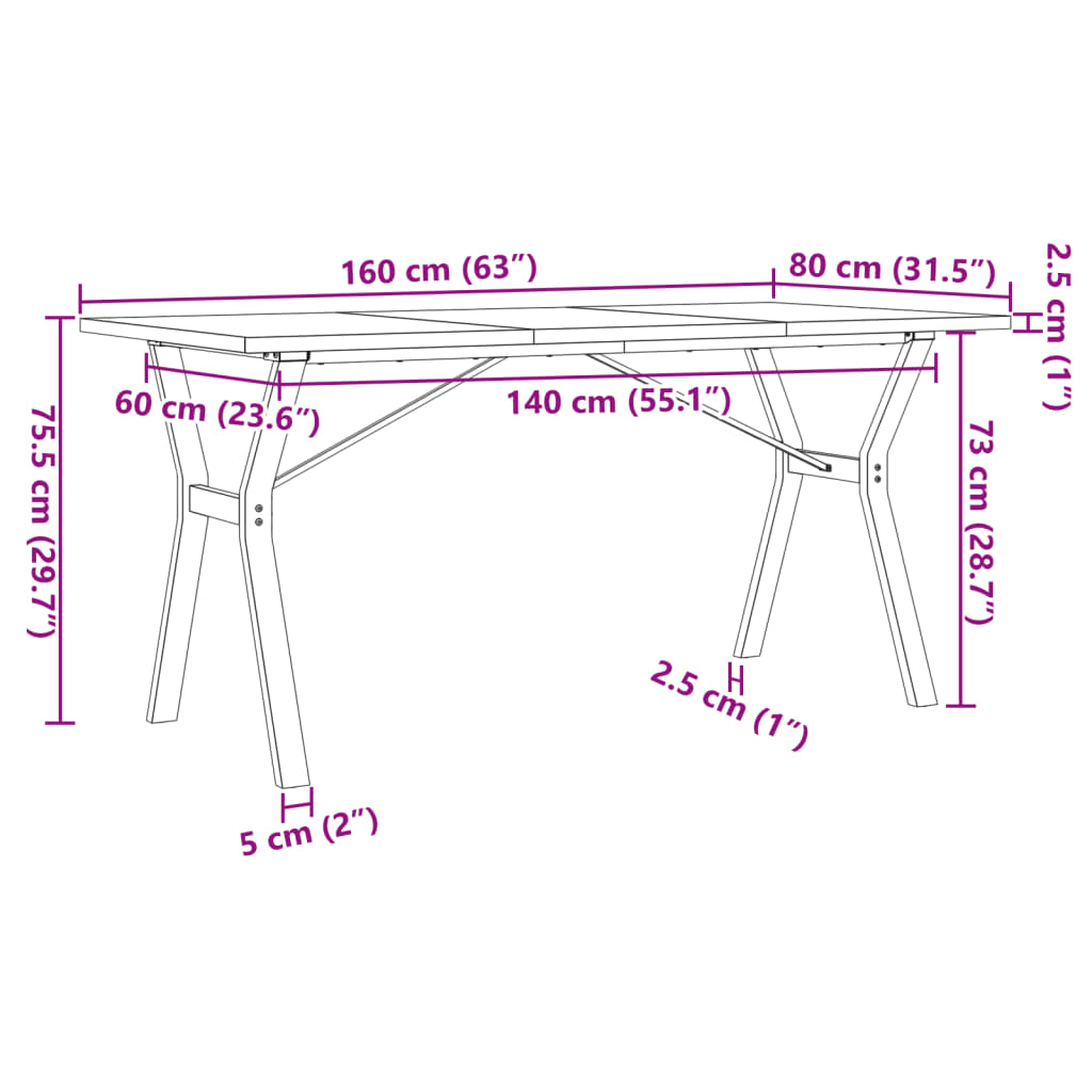Tavolo da Pranzo Telaio a Y 160x80x75,5 cm Legno Pino e Acciaio | homemem39