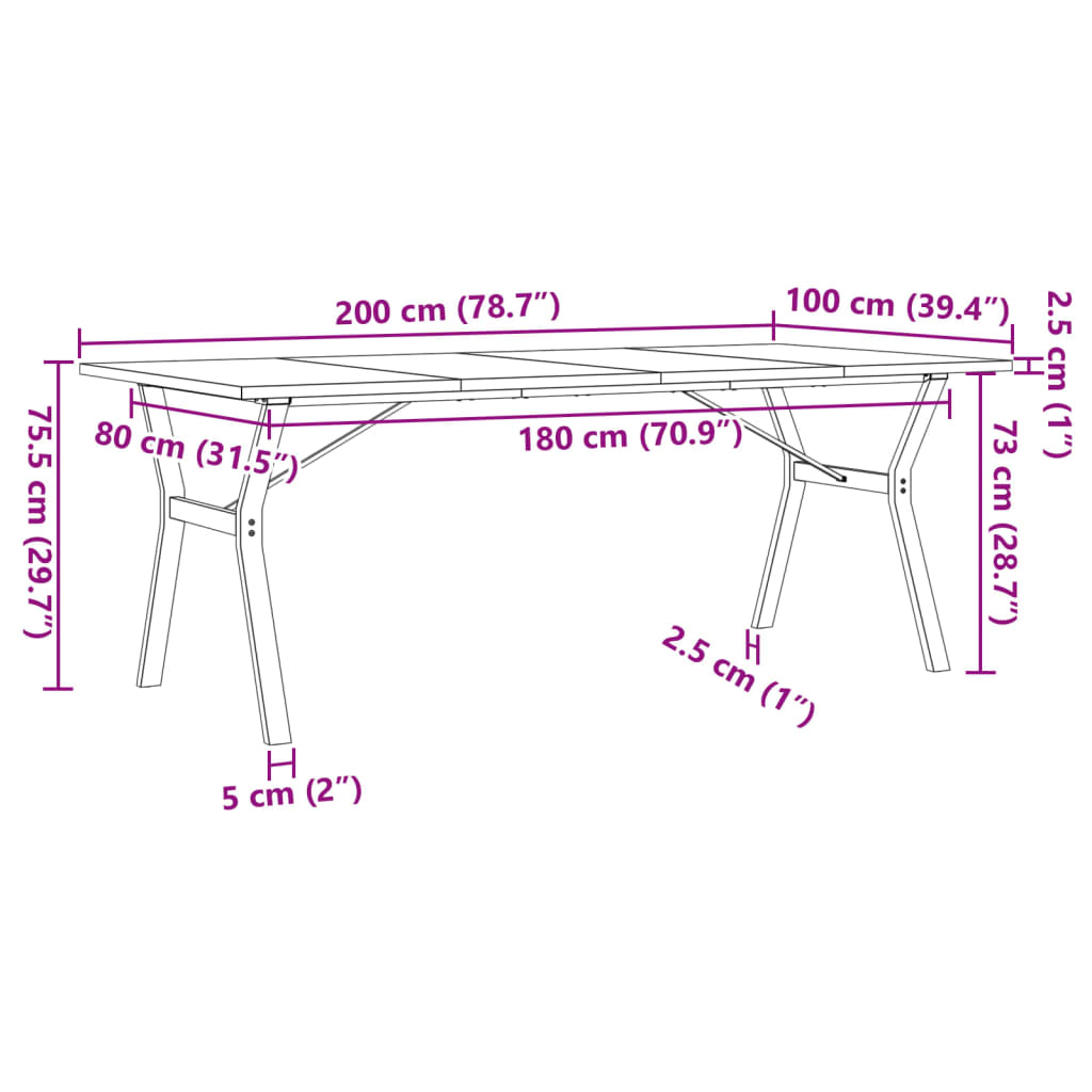 Tavolo Pranzo Telaio a Y 200x100x75,5 cm Legno Pino e Acciaio | homemem39