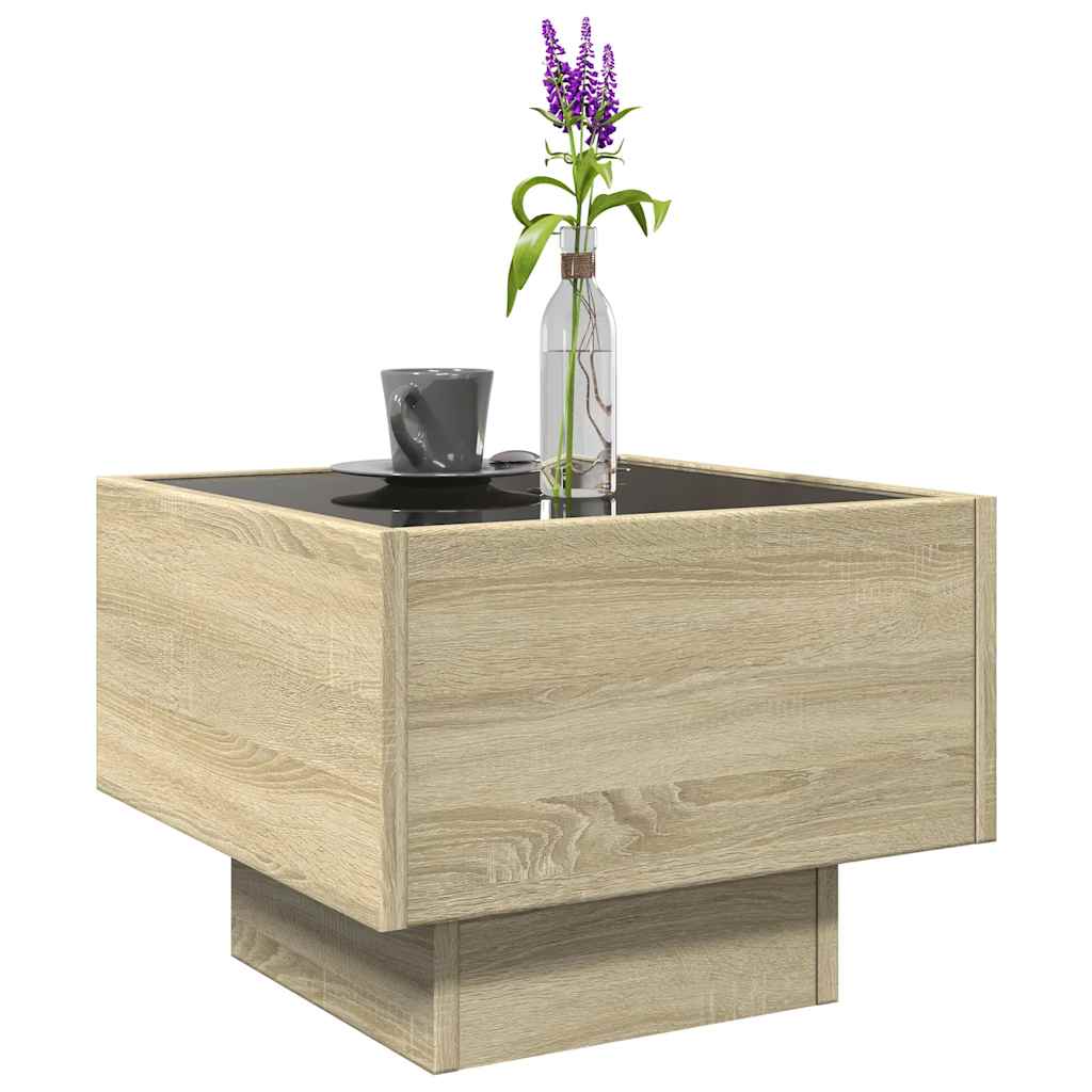 Tavolino con LED Rovere Sonoma 40x40x30 cm in Legno Multistrato