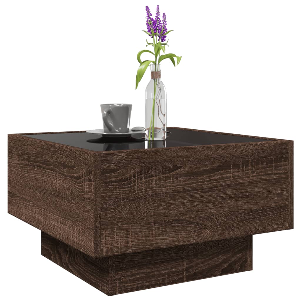 Tavolino Salotto con LED Rovere Marrone 50x50x30 cm Multistrato