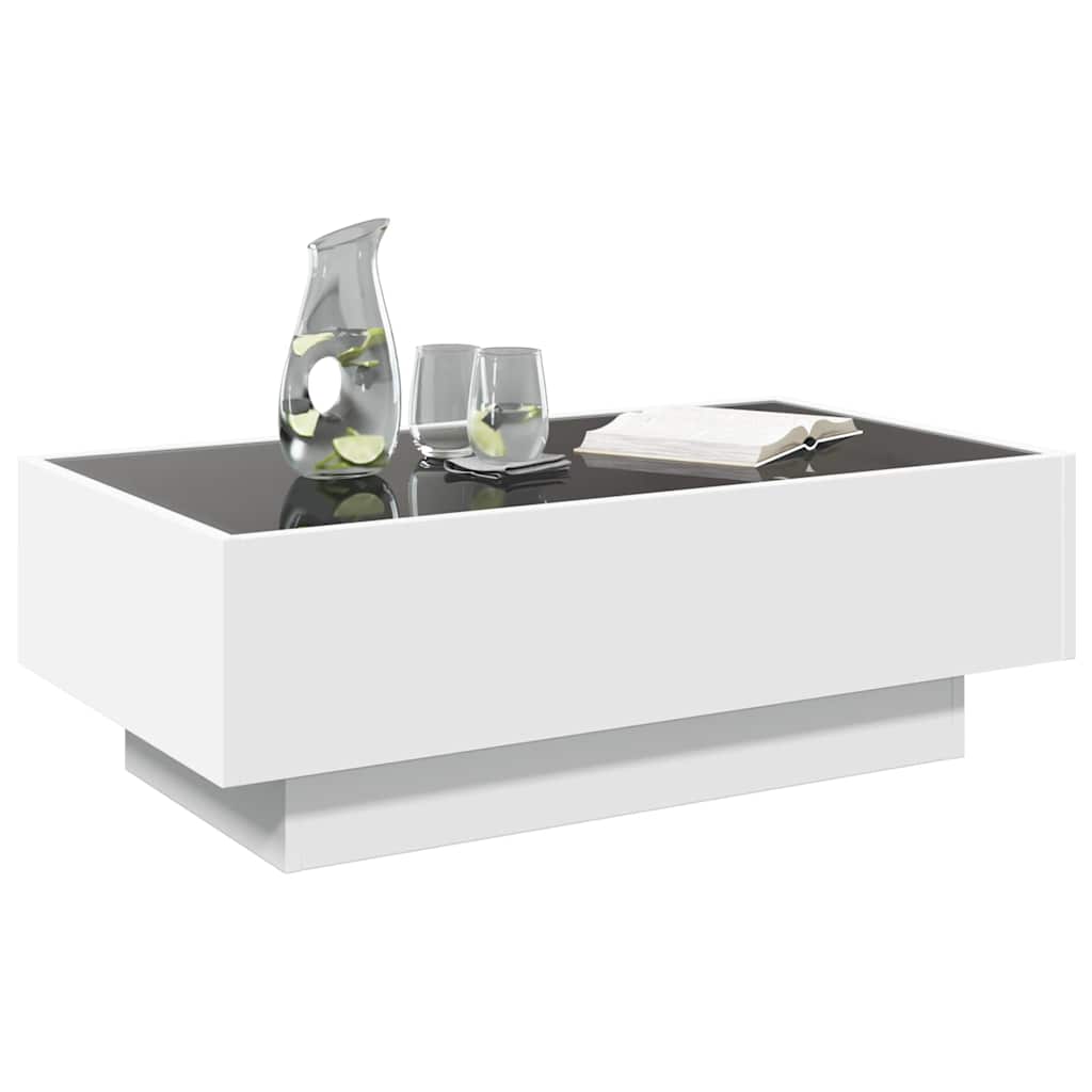 Tavolino Salotto con LED Bianco 90x50x30 cm Legno Multistrato
