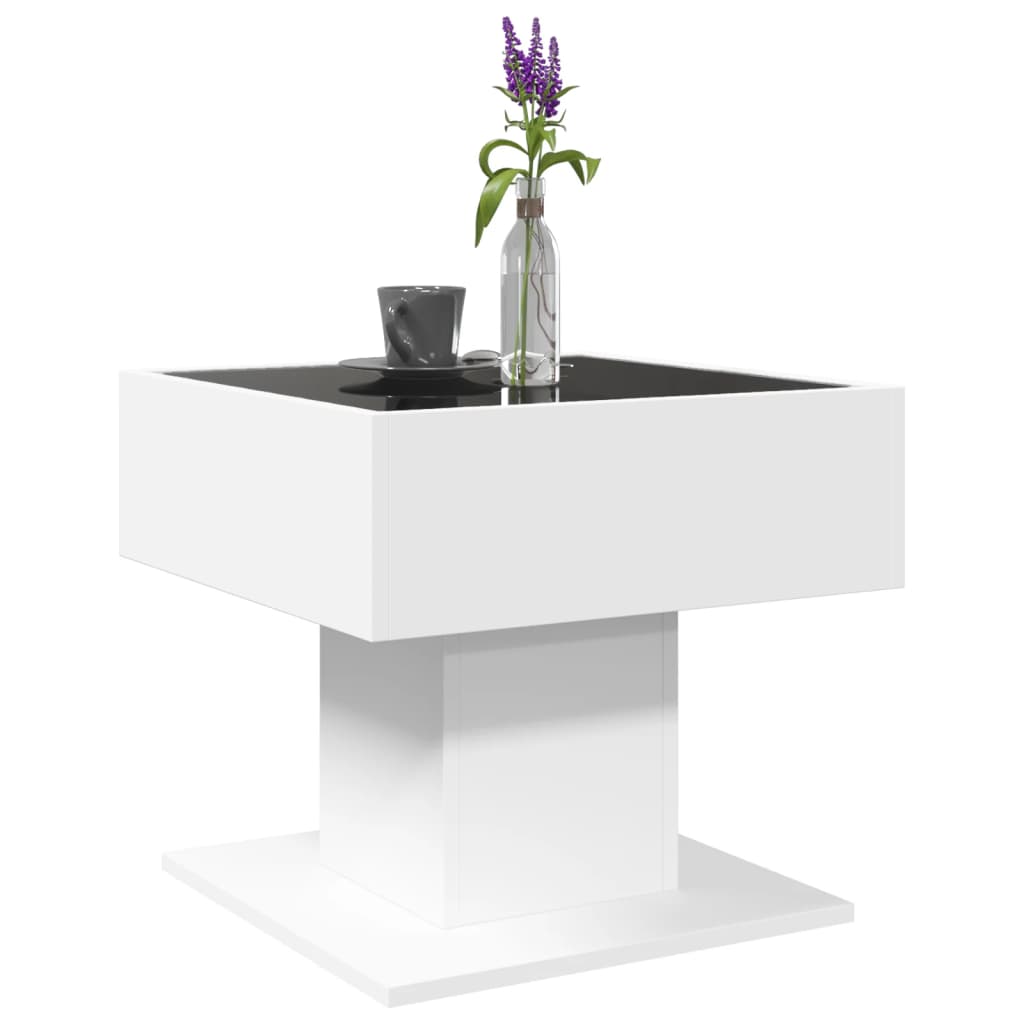 Tavolino Salotto con LED Bianco 50x50x45 cm Legno Multistrato