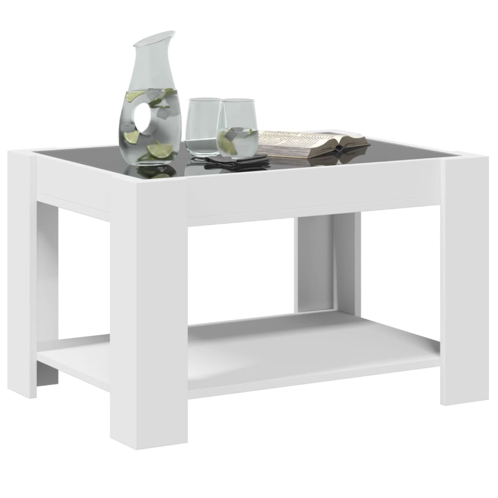 Tavolino Salotto con LED Bianco 73x53x45 cm Legno Multistrato