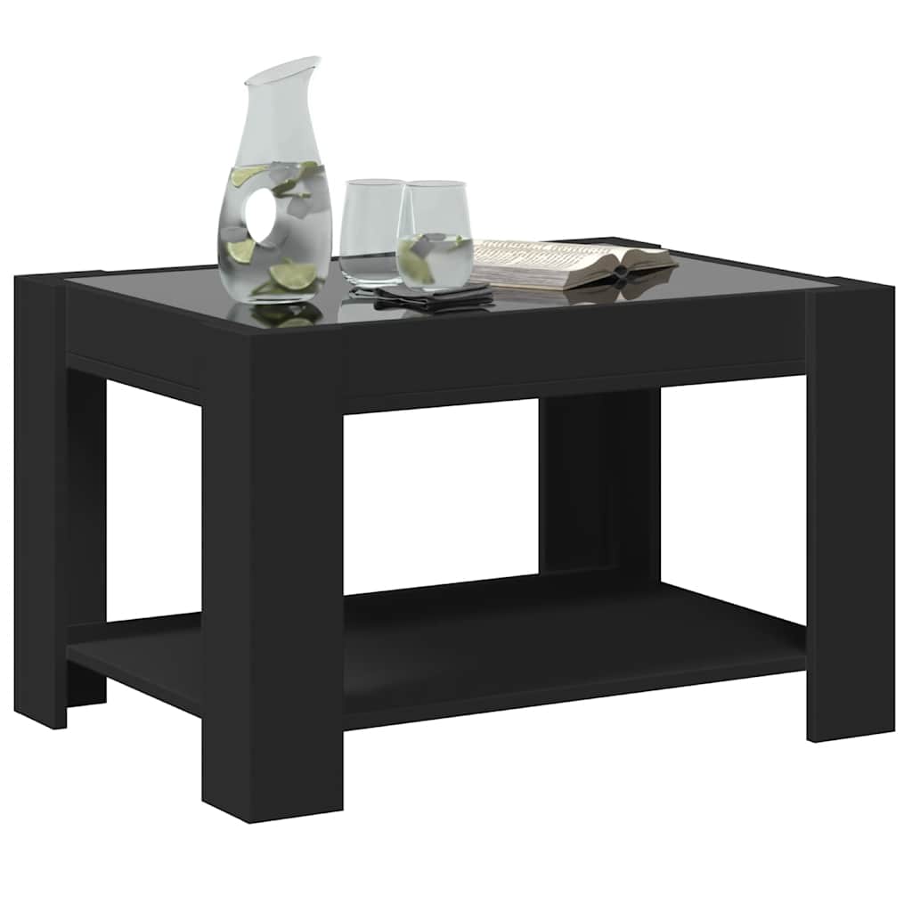 Tavolino Salotto con LED Nero 73x53x45 cm Legno Multistrato