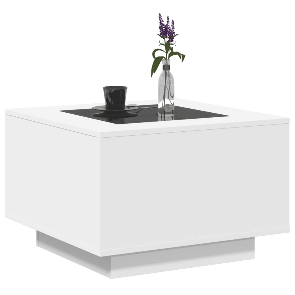 Tavolino Salotto con LED Bianco 60x60x40 cm Legno Multistrato