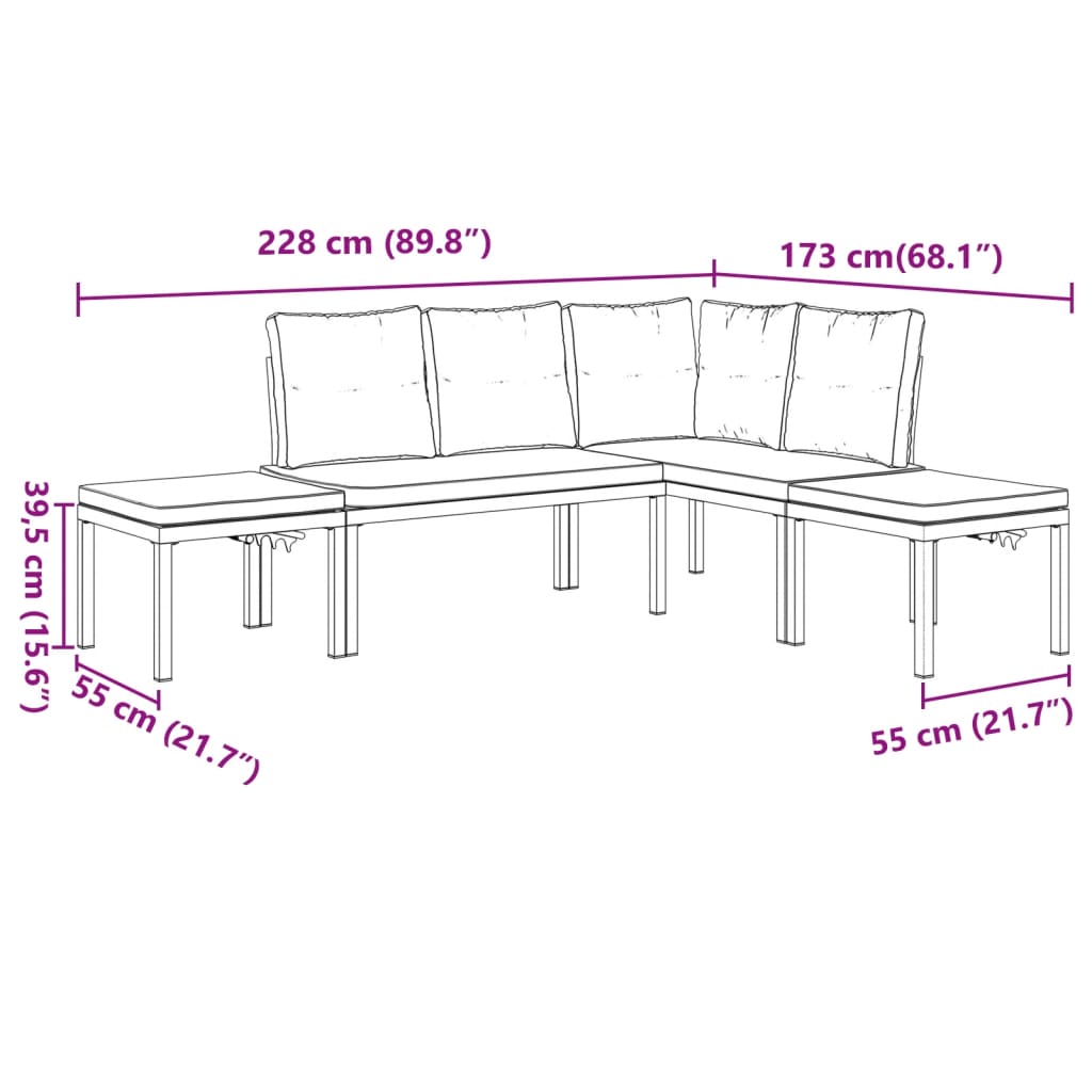 Divani Giardino con Cuscini 4pz Neri Acciaio Verniciato Polvere | homemem39