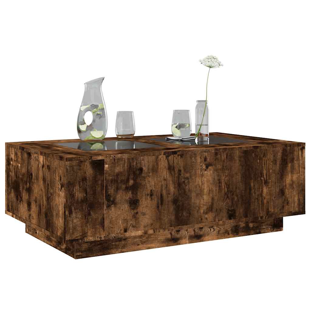 Tavolino da Salotto con LED Infinity Rovere Fumo 116x69x40 cm