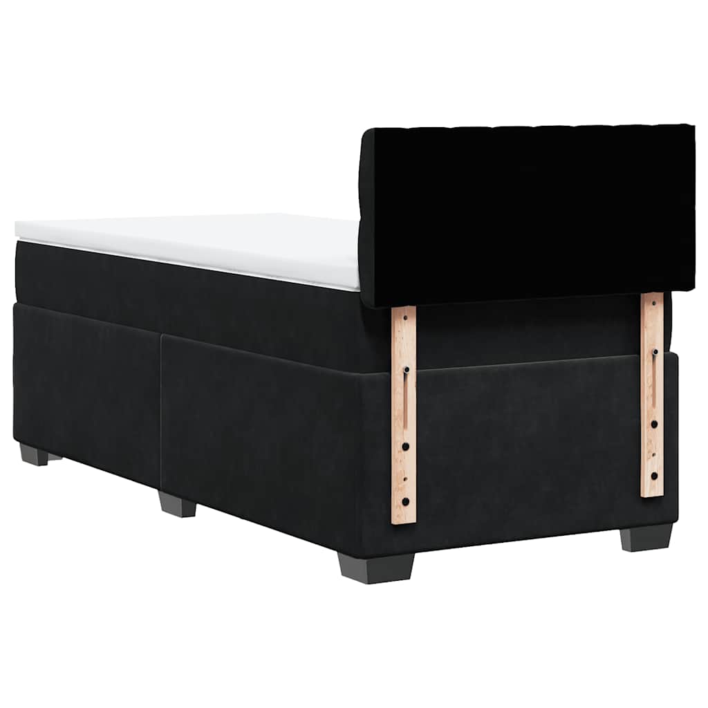 Letto a Molle con Materasso Nero Singolo in Velluto