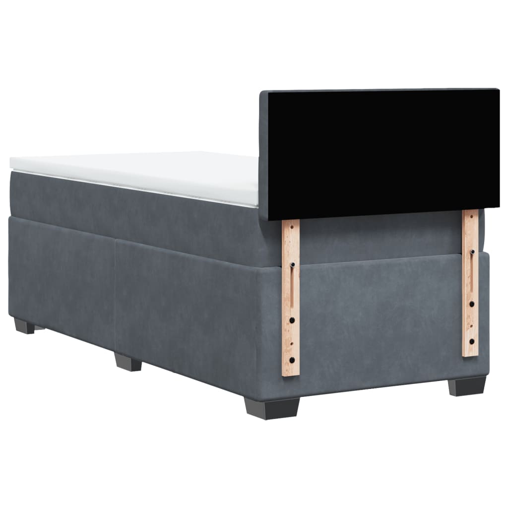 Letto a Molle con Materasso Grigio Scuro Singolo in Velluto