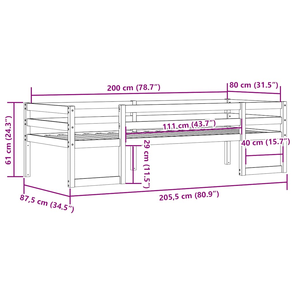 Giroletto per Bambini Marrone Cera 80x200cm Legno Massello Pino | homemem39
