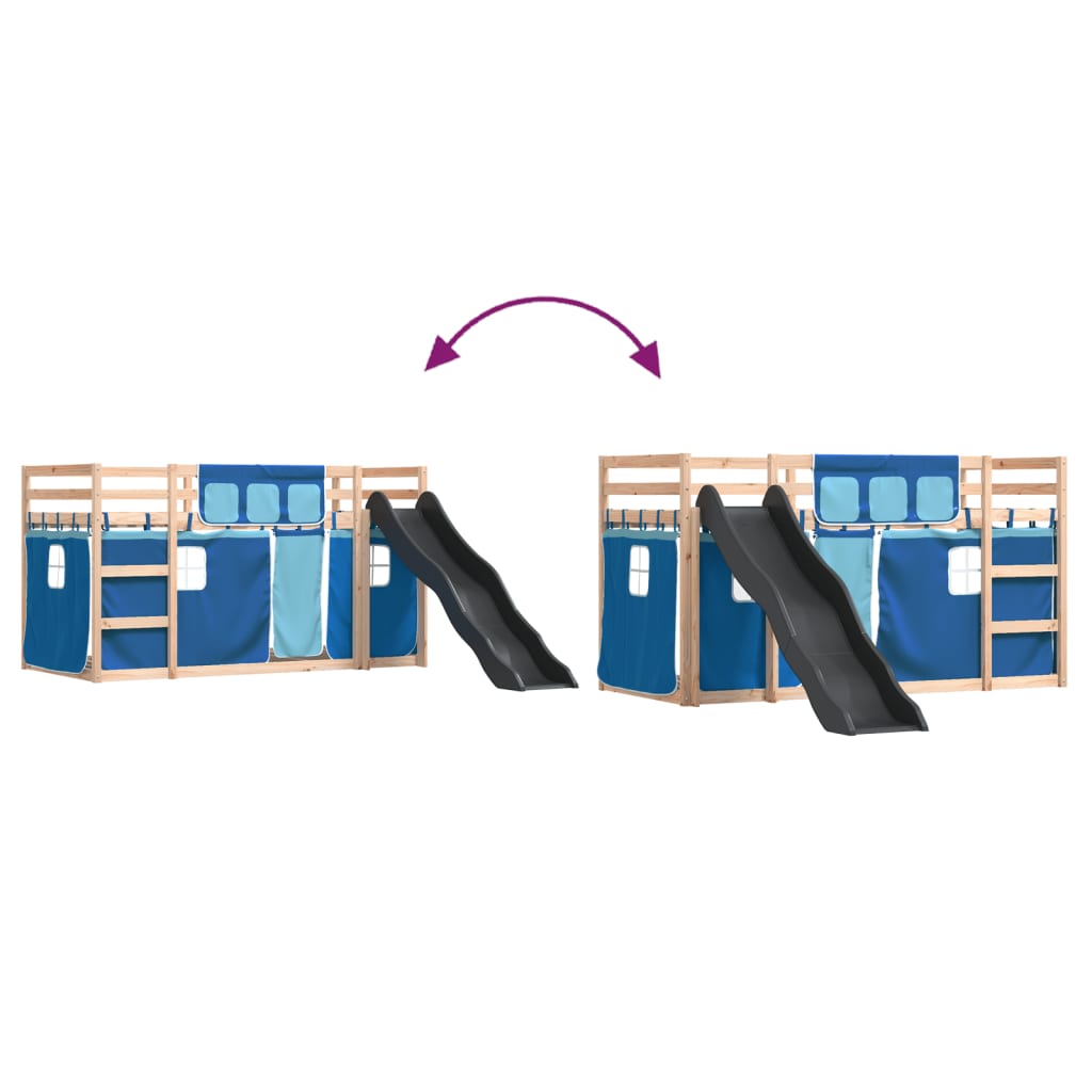 Letto a Castello con Scivolo e Tende Blu 90x200 cm - homemem39