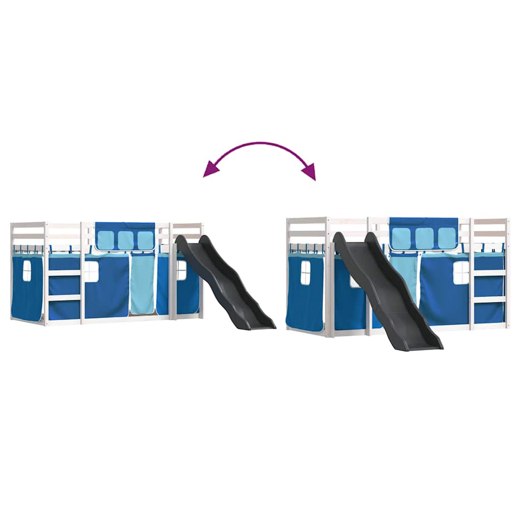 Letto a Castello con Scivolo e Tende Blu 90x200 cm | homemem39