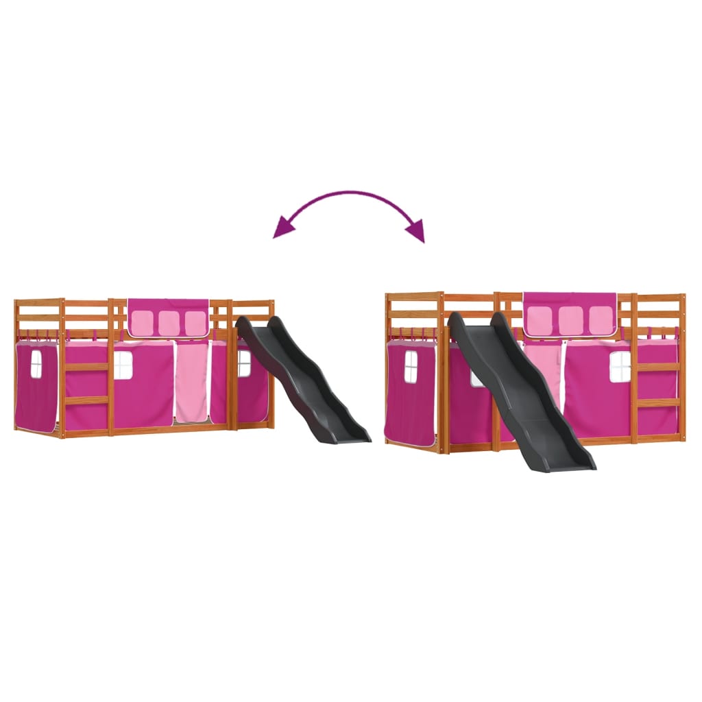Letto a Castello con Scivolo e Tende Rosa 90x200 cm - homemem39