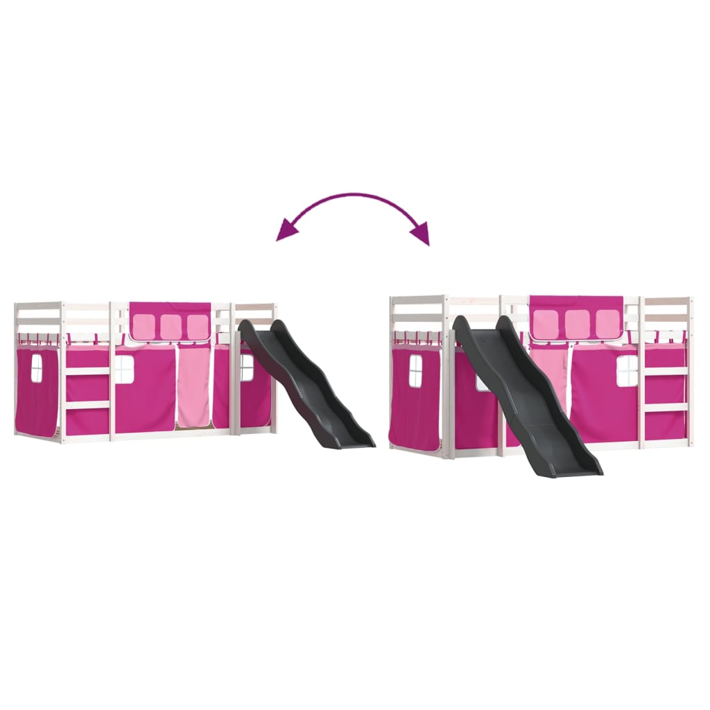 Letto a Castello con Scivolo e Tende Rosa 90x190 cm | homemem39