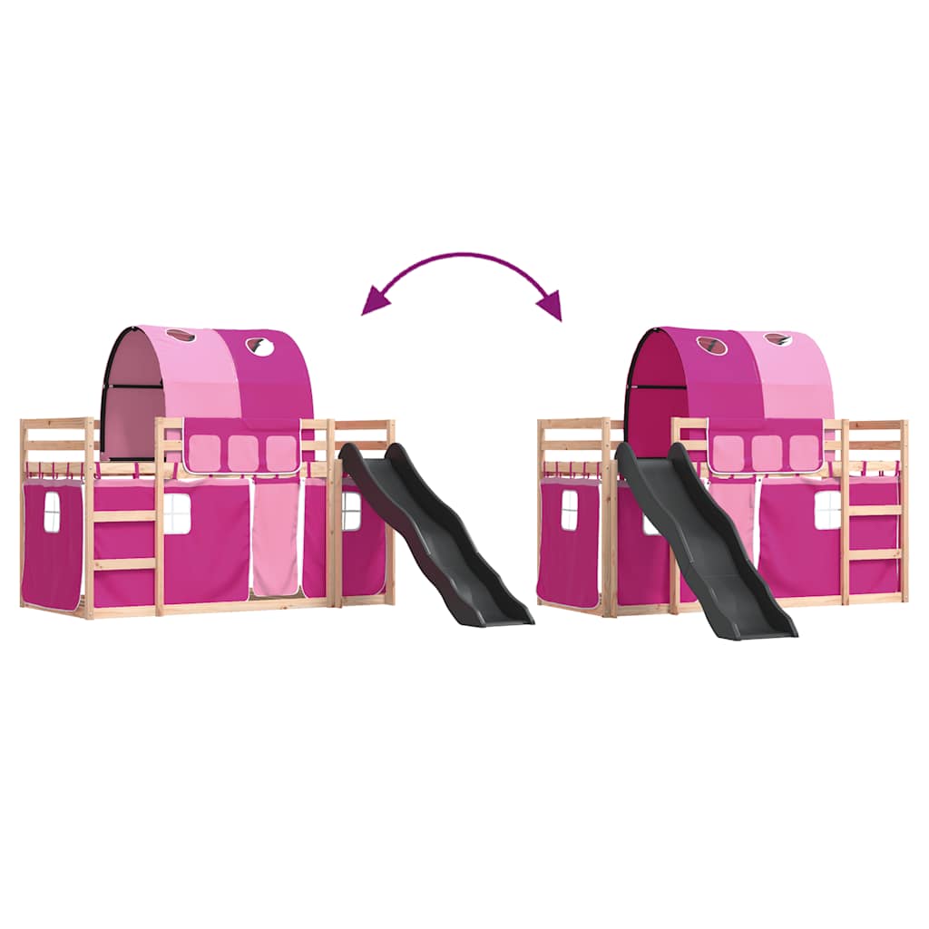 Letto a Castello con Scivolo e Tende Rosa 80x200 cm | homemem39