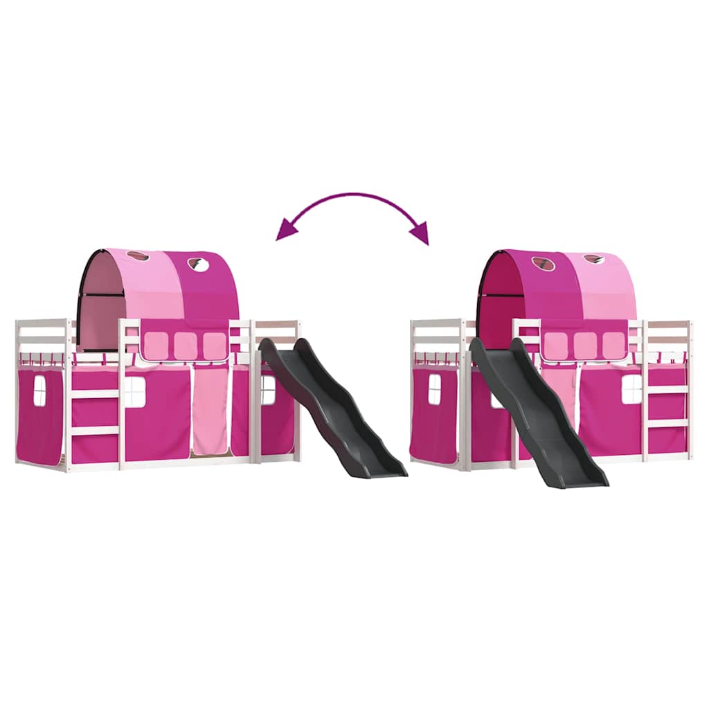 Letto a Castello con Scivolo e Tende Rosa 90x190 cm | homemem39