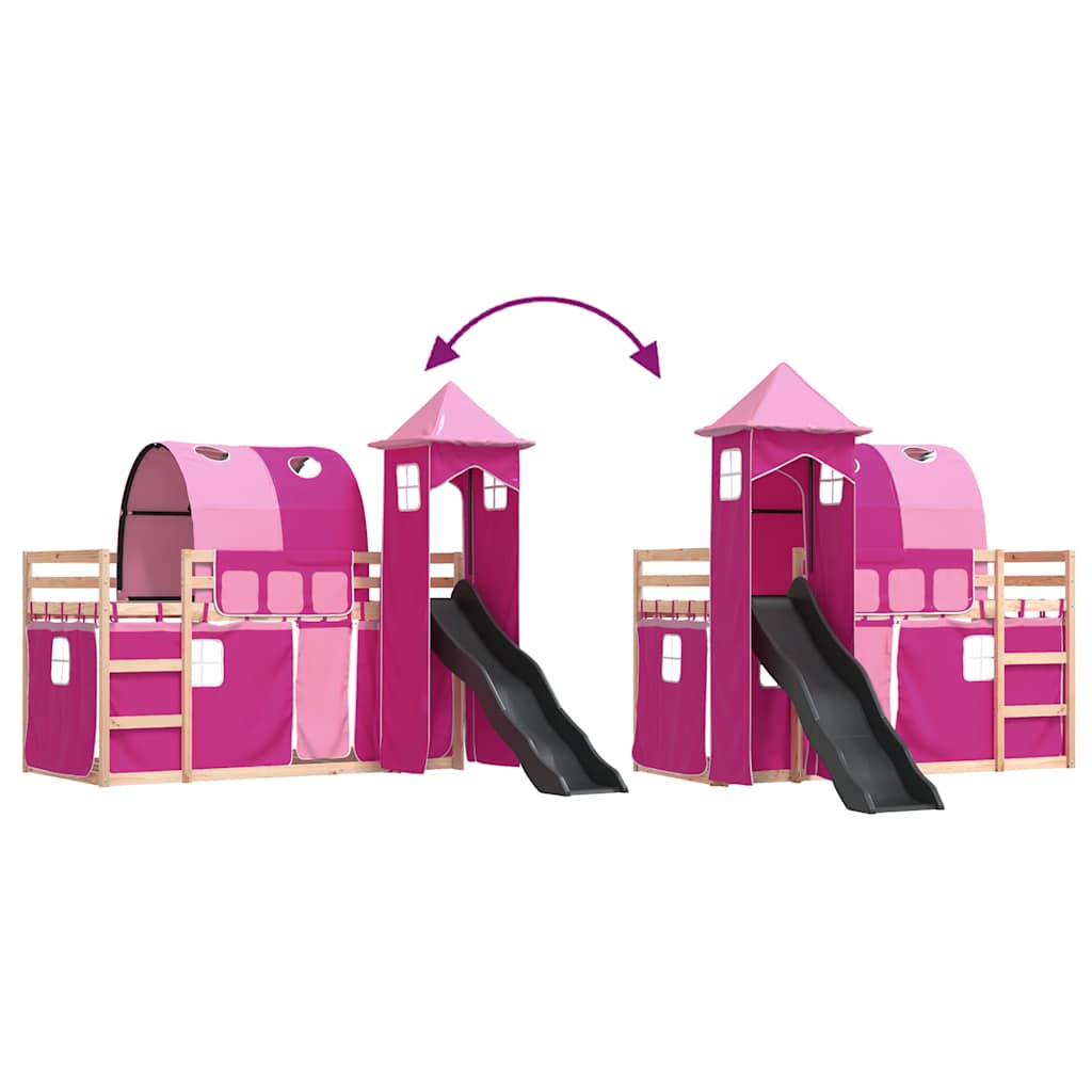 Letto a Castello con Scivolo e Tende Rosa 80x200 cm | homemem39
