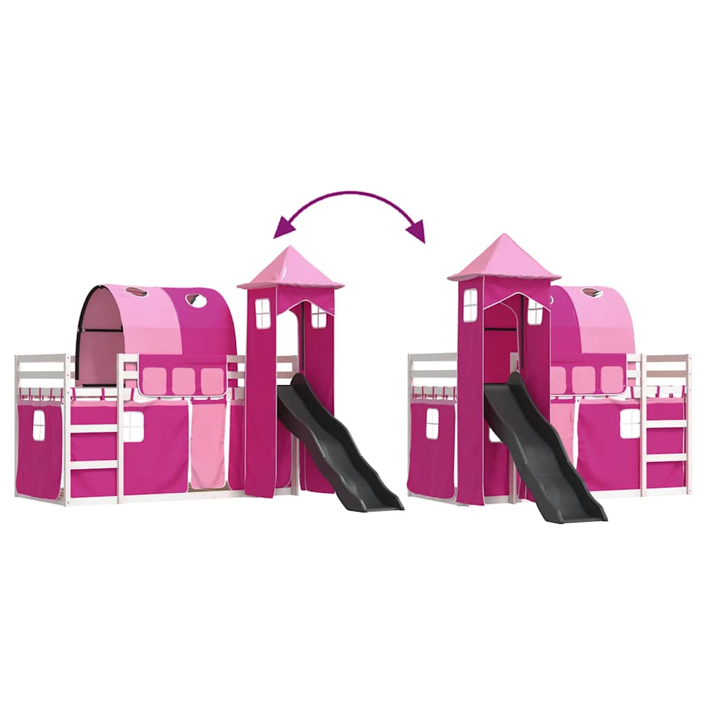 Letto a Castello con Scivolo e Tende Rosa 90x190 cm | homemem39