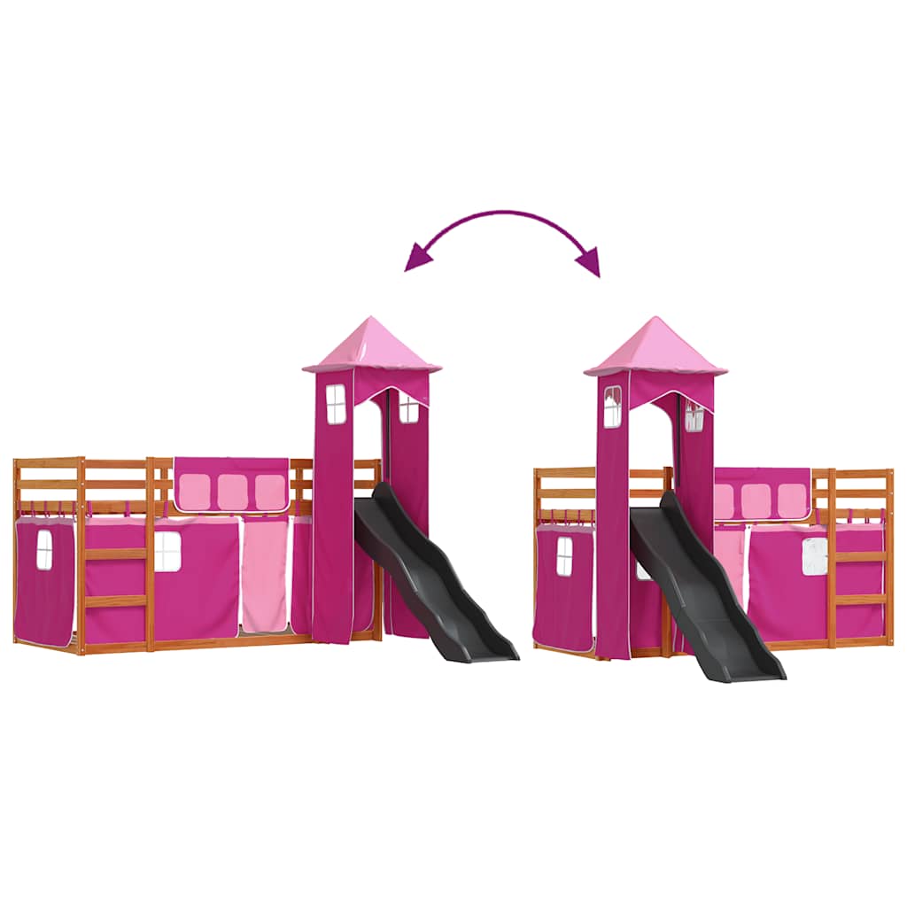 Letto a Castello con Scivolo e Tende Rosa 90x200 cm | homemem39