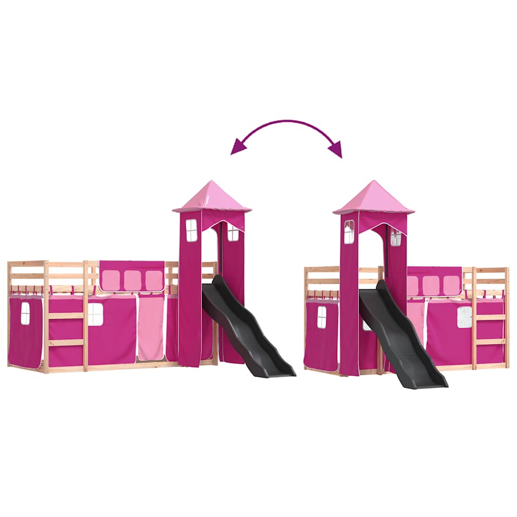 Letto a Castello con Scivolo e Tende Rosa 80x200 cm | homemem39