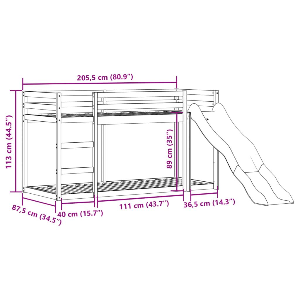 Letto a Castello Scivolo e Scala 80x200 cm Legno Massello Pino | homemem39
