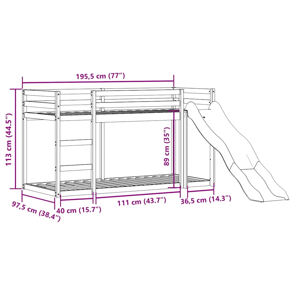 Letto a Castello Scivolo e Scala Bianco 90x190 cm Legno di Pino | homemem39