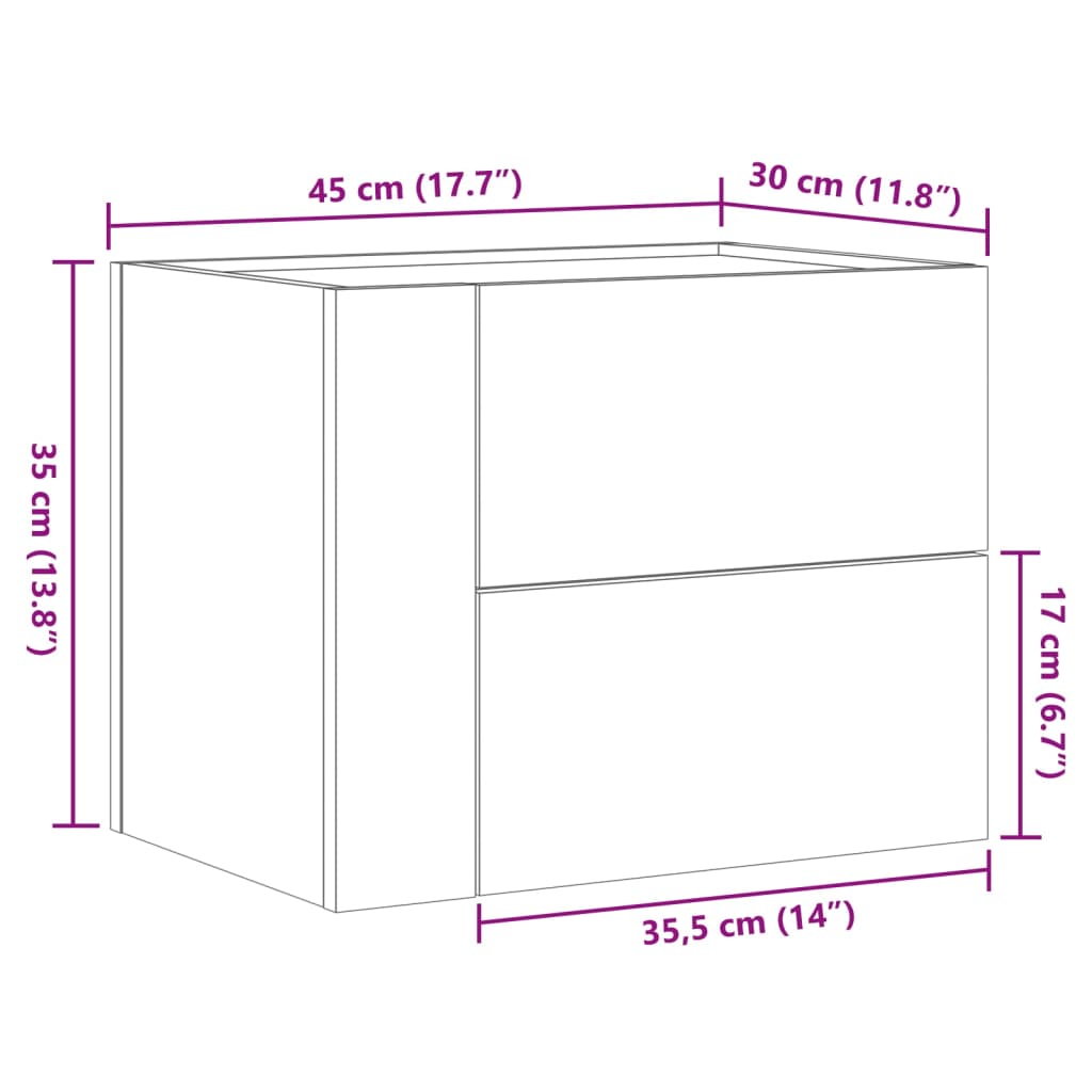 Comodino a Muro Grigio Sonoma 45x30x35 cm | homemem39