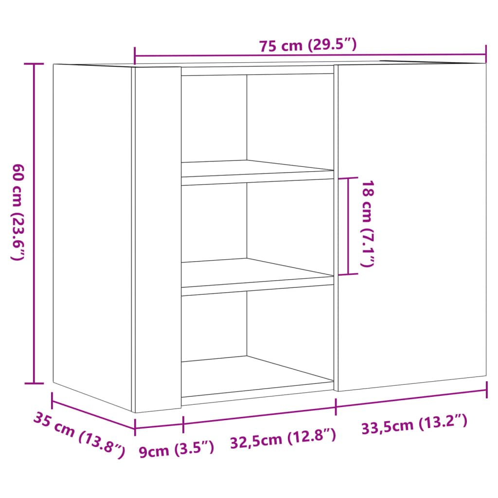 Armadietto a Muro Rovere Marrone 75x35x60 cm in Truciolato | homemem39