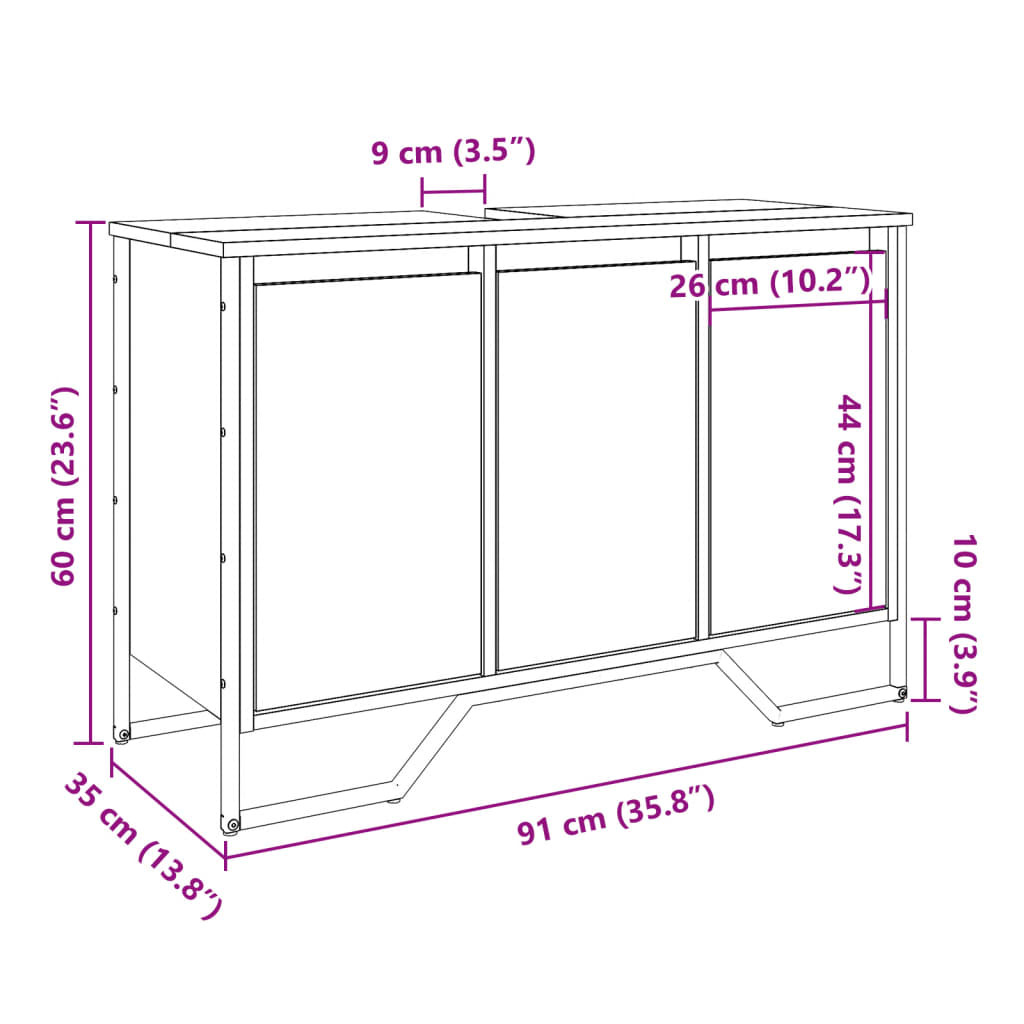Mobile Lavabo Bagno Rovere Fumo 91x35x60 cm in Truciolato | homemem39