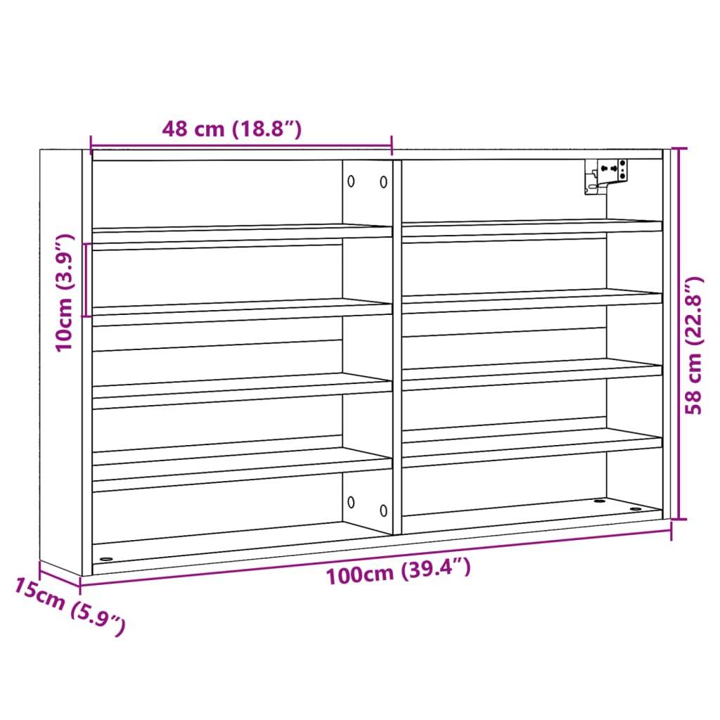 Armadietto Vetrina Rovere Fumo 100x15x58 cm Legno Multistrato | homemem39