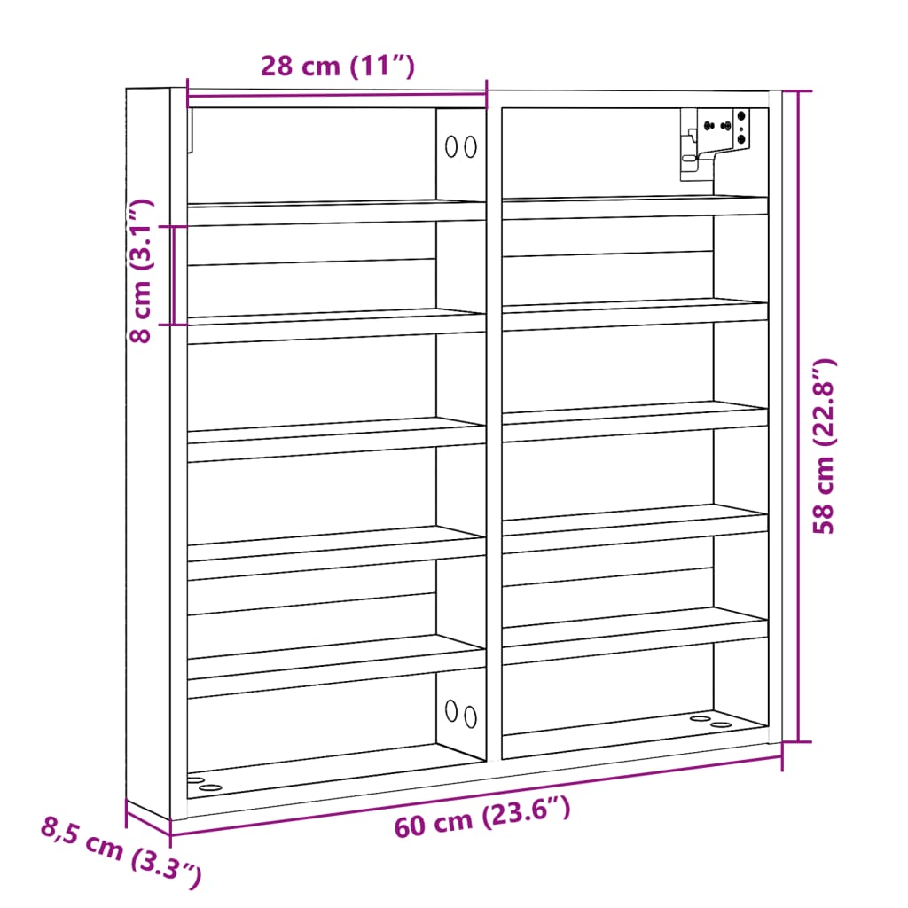 Armadietto con Vetrina Bianco 60x8,5x58 cm Legno Multistrato | homemem39
