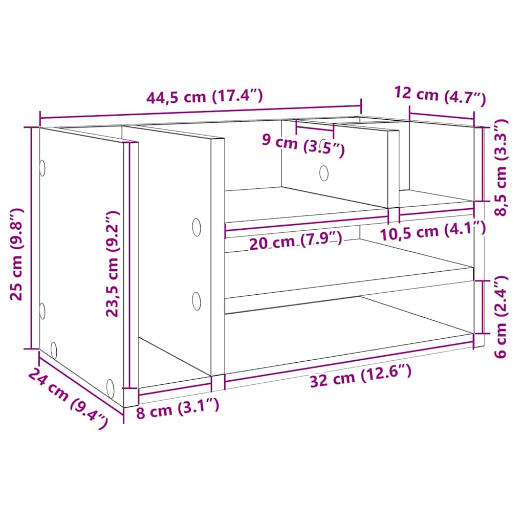 Organizer da Scrivania Bianco 44,5x24x25 cm Legno Multistrato