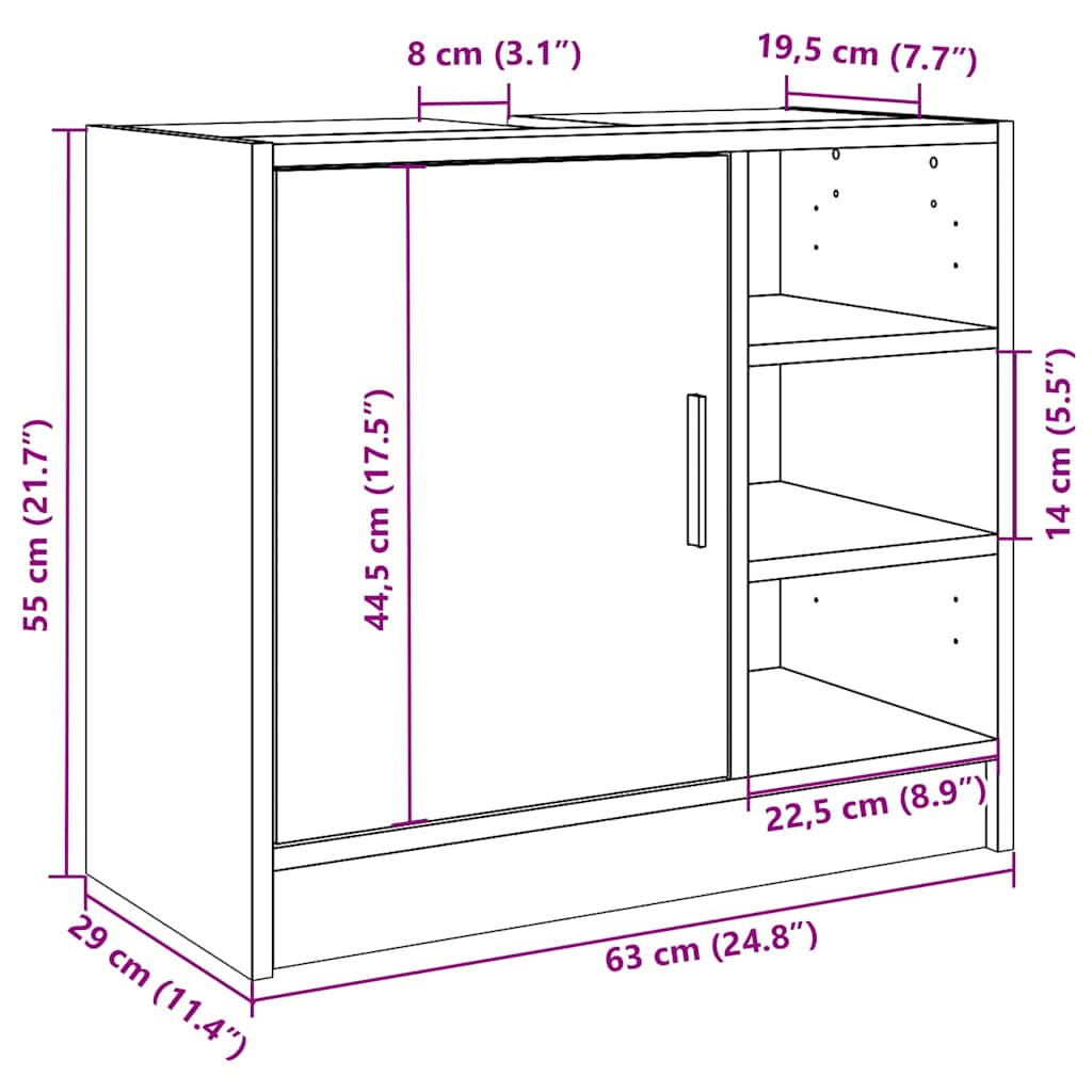 Mobile Lavabo Rovere Sonoma 63x29x55 cm Legno Multistrato | homemem39