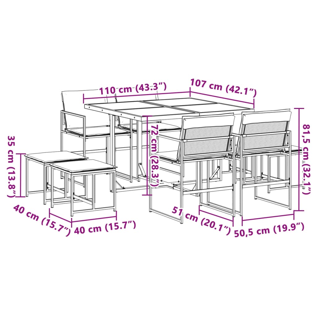 Set da Pranzo da Giardino 9 pz con Cuscini Bianco in Textilene | homemem39
