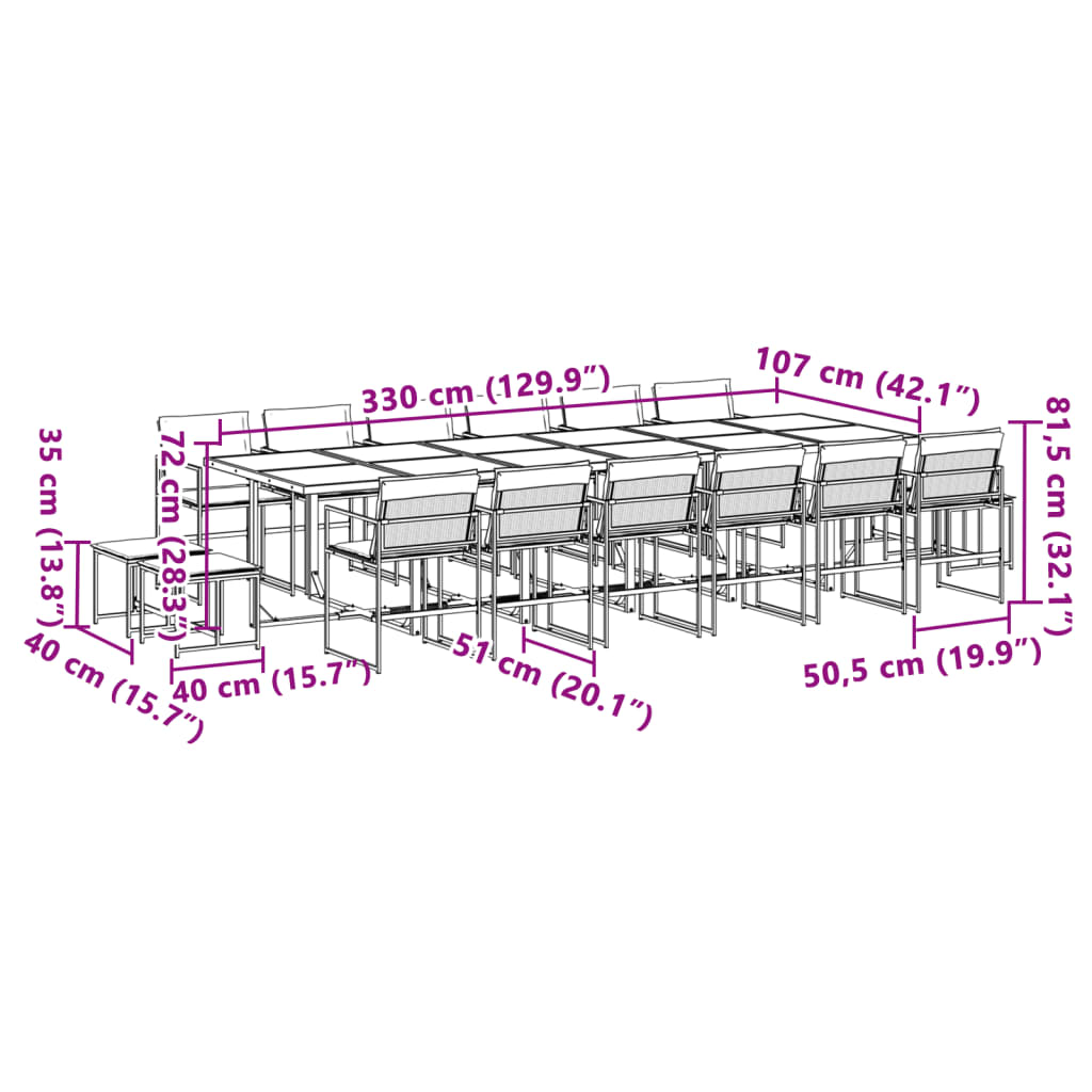 Set da Pranzo da Giardino 17 pz con Cuscini Bianco in Textilene | homemem39